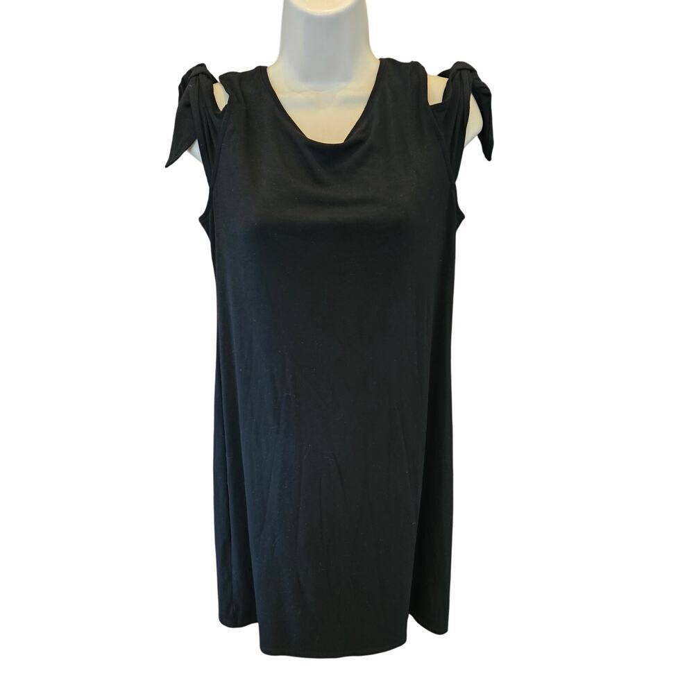 WHBM sz M black cold shoulder midi soft stretch LBD comfort summer dress EUC